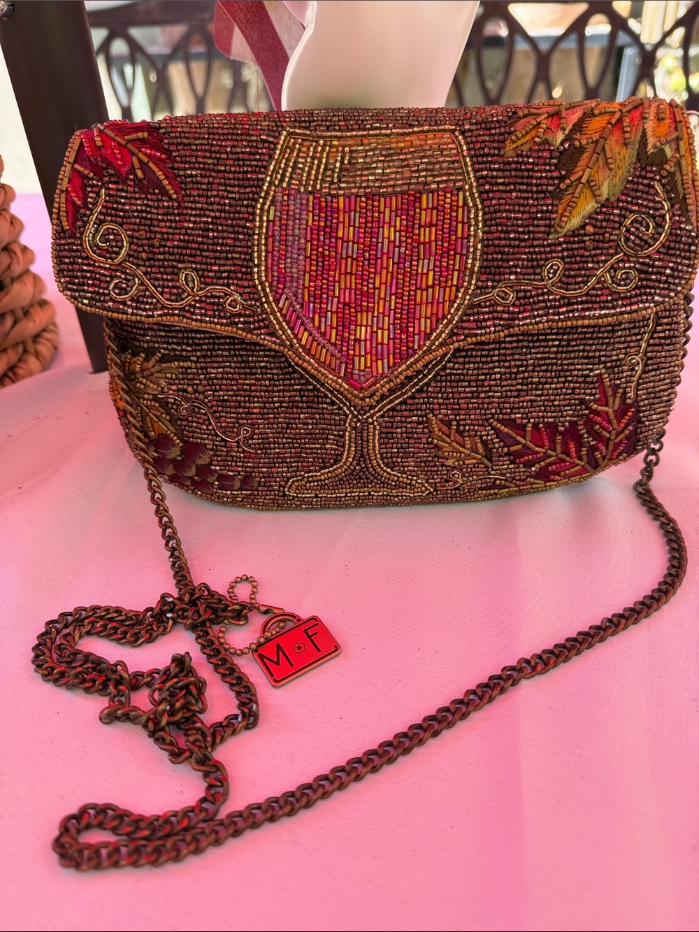 Mary Francis Beaded Wine Glass Evening Crossbody Bag -